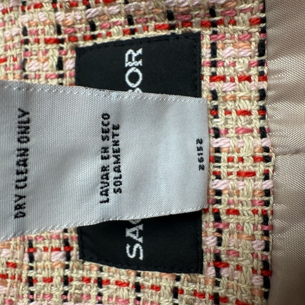 Sag Harbor Tweed Jacket Blazer Size 16 Pink Ivory Textured Career Classic - Picture 5 of 6